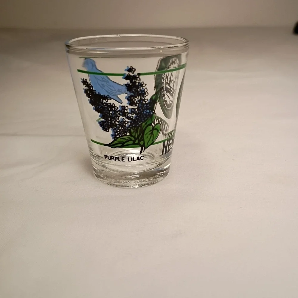 New Hampshire Shot Glass Made in Taiwan‎ Souvenir Purple Finch Lilac